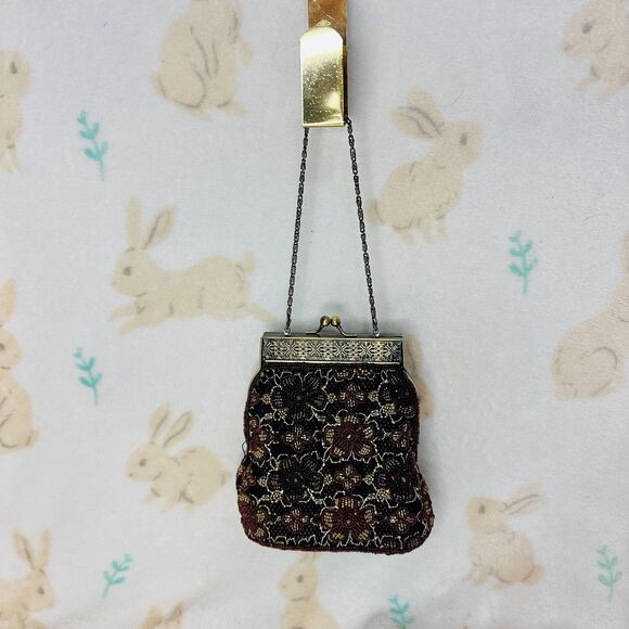 Vintage Beaded Evening Bag Brown Hand Clutch Purse Party Handbag - Picture 1 of 9